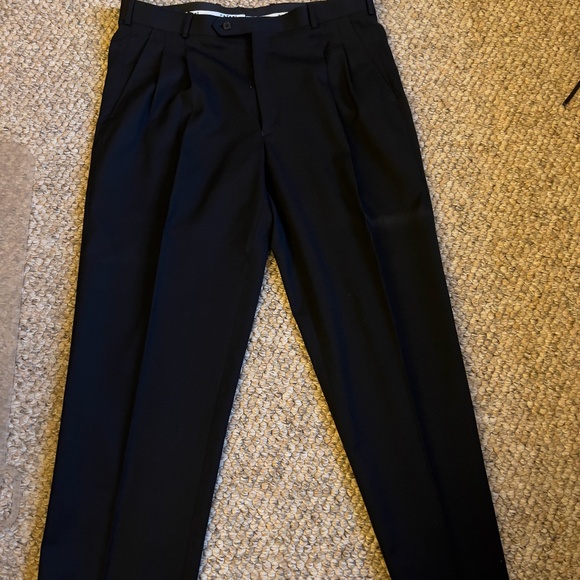 Rafael Mens Classic Fit Solid Black Flat Wool Dress Pants - Picture 1 of 7